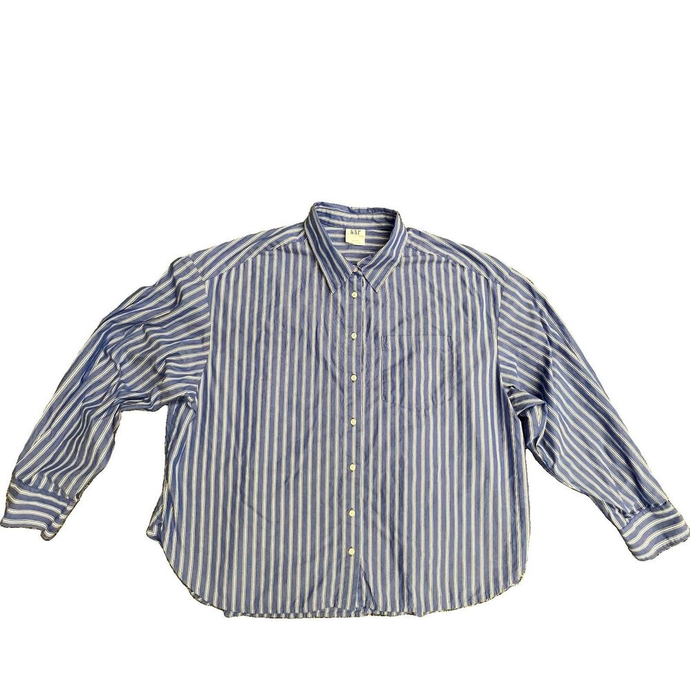 GAP Blue & White Striped Long Sleeve Button Up LG Cotton Classic Preppy Capsule - Picture 1 of 5
